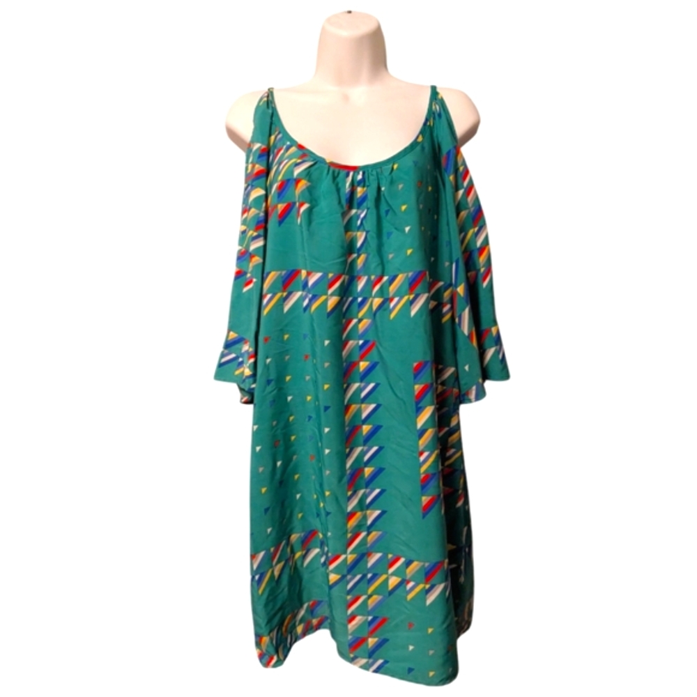 Glam On or Off the Shoulder Colorful Geometric Print Shift Dress Sz. L - Picture 3 of 14